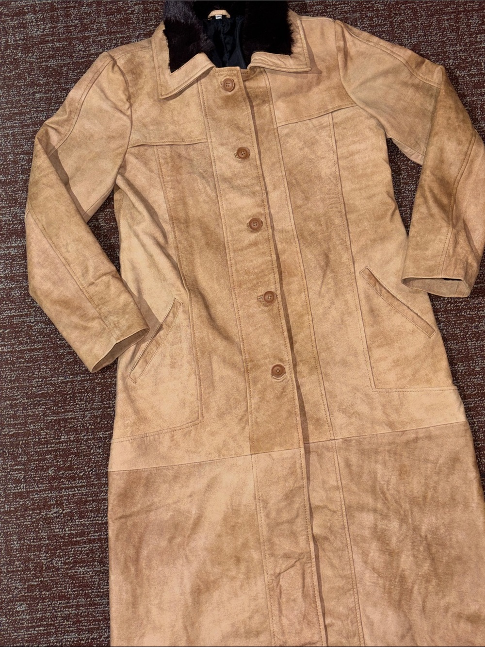 Faux leather sueded long faux fur neckline button front western equestrian XL